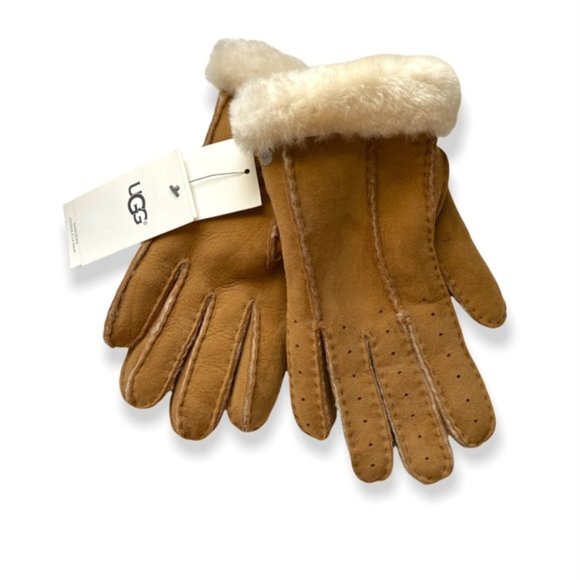 UGG Accessories - UGG Classic Perforated Genuine Shearling Suede Gloves Size Medium Chestnut